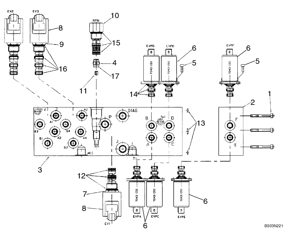 Схема запчастей Case 580M - (08-48) - VALVE ASSY, PRESSURE REDUCING (3 SPOOL) (WITH PILOT CONTROLS) (08) - HYDRAULICS