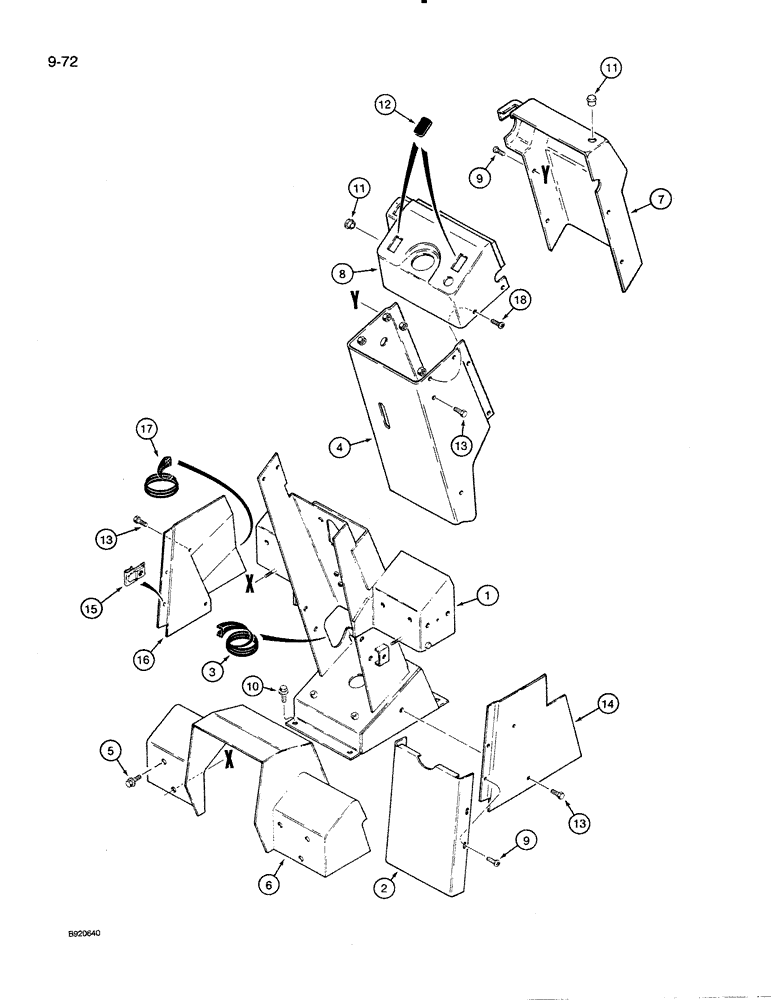 Схема запчастей Case 821 - (9-072) - PEDESTAL AND COVERS, *P.I.N JAK0024165 AND AFTER (09) - CHASSIS/ATTACHMENTS