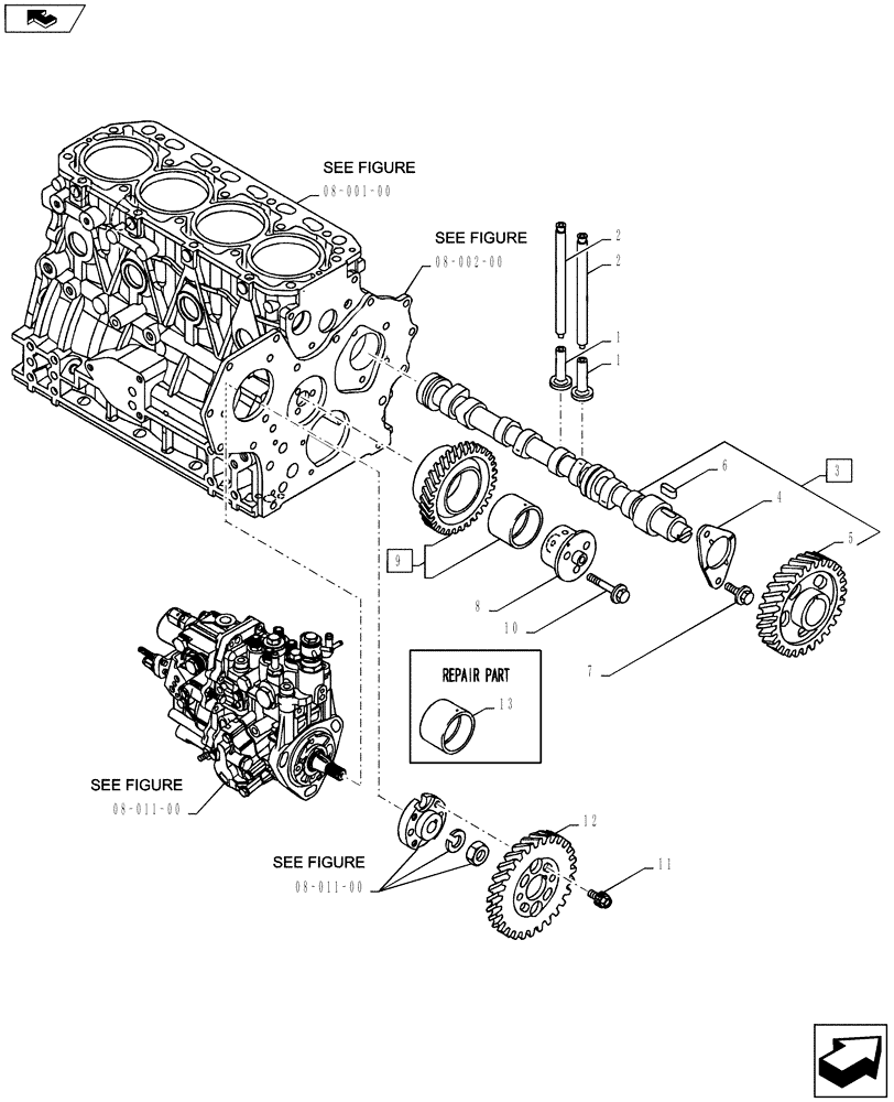 Схема запчастей Case CX55BMSR - (08-007[00]) - CAMSHAFT & DRIVING GEAR (10) - ENGINE