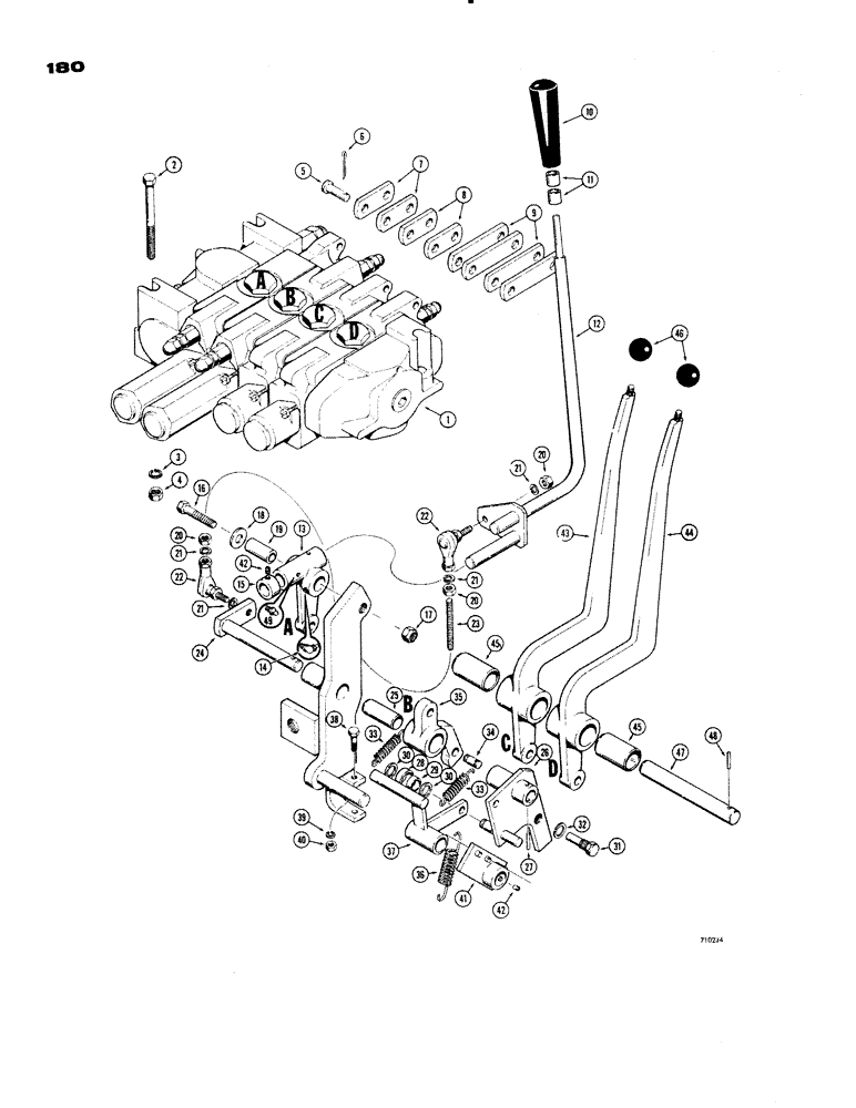 Схема запчастей Case 1150 - (180) - EQUIPMENT CONTROL VALVE AND LEVERS, 4 SPOOL LOADER (07) - HYDRAULIC SYSTEM