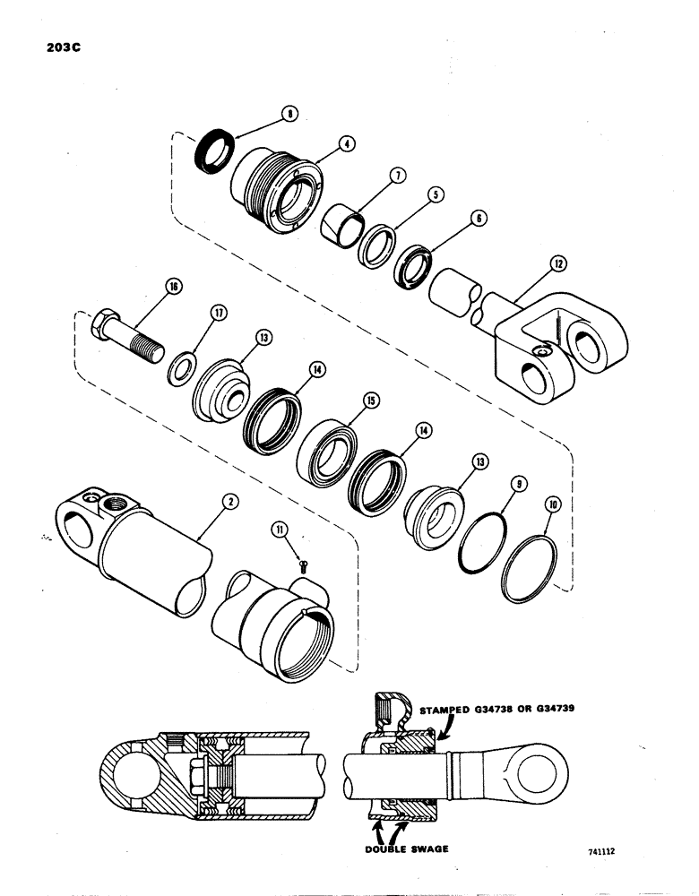 Схема запчастей Case W24B - (203C) - G34738 AND G34739 LOADER LIFT CYLINDERS, GLAND IS STAMPED WITH CYL PART NUMBER (08) - HYDRAULICS