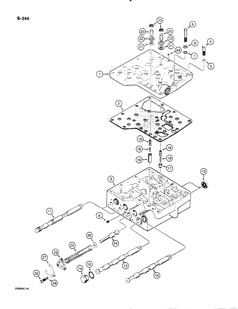 Схема запчастей Case 1455B - (6-244) - TRANSMISSION CONTROL VALVE, COVER AND BASE (06) - POWER TRAIN