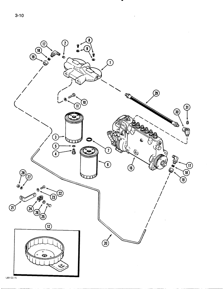 Схема запчастей Case W30 - (3-10) - FUEL FILTER SYSTEM, 504BDT ENGINE (03) - FUEL SYSTEM