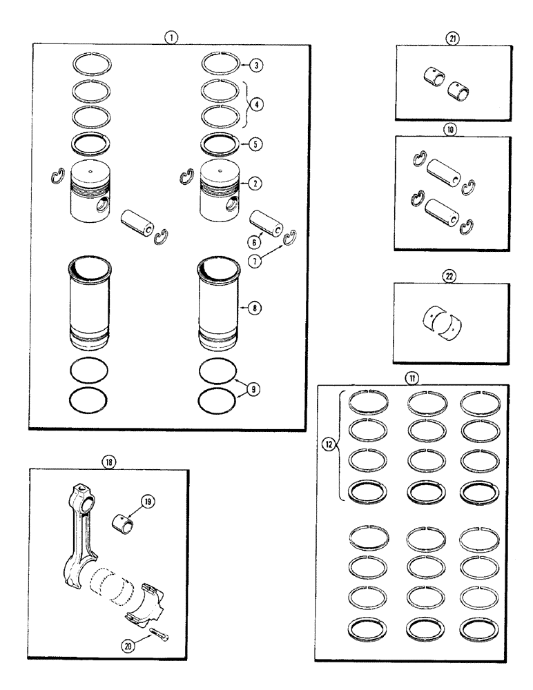 Схема запчастей Case W9B - (010) - PISTON ASSEMBLY AND CONNECTING RODS, (401) DIESEL ENGINE (02) - ENGINE