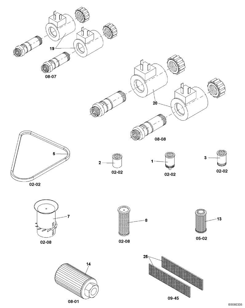 Схема запчастей Case SV208 - (01-05[01]) - FILTERS, QUICK REFERENCE (GROUP 547) (ND138865) (00) - PICTORIAL INDEX