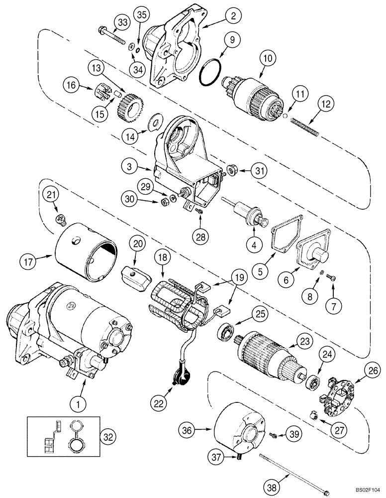 Схема запчастей Case 95XT - (04-01) - STARTER ASSY (04) - ELECTRICAL SYSTEMS