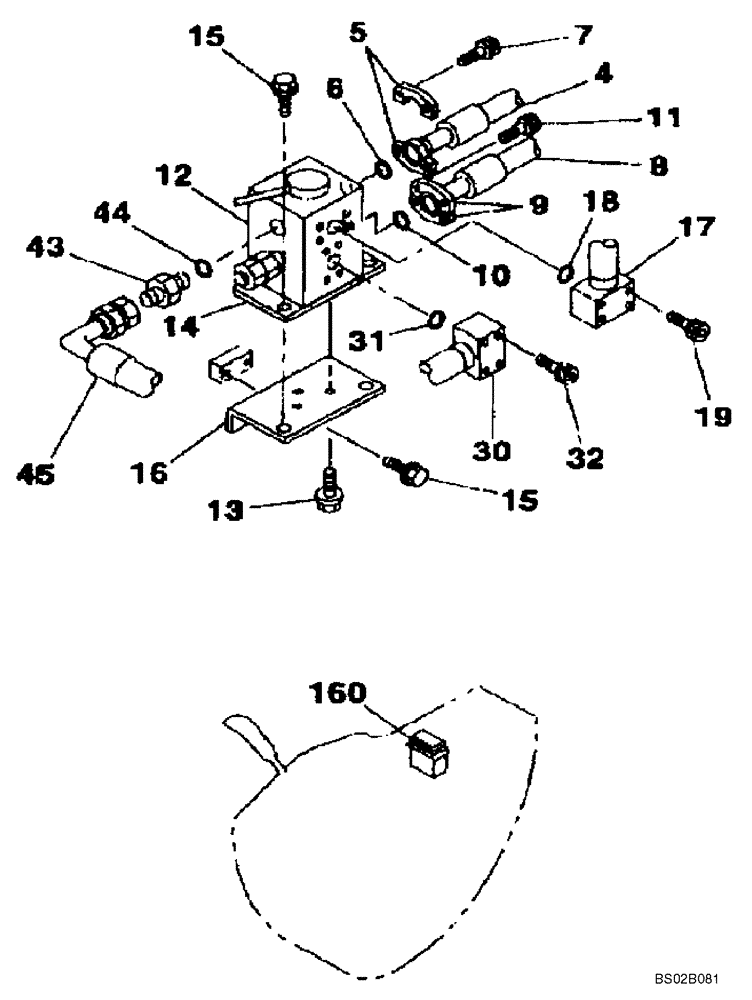 Схема запчастей Case CX130 - (08-071) - MANIFOLD - AUXILIARY, DOUBLE ACTING CIRCUIT/PEDAL ACTIVATED (08) - HYDRAULICS