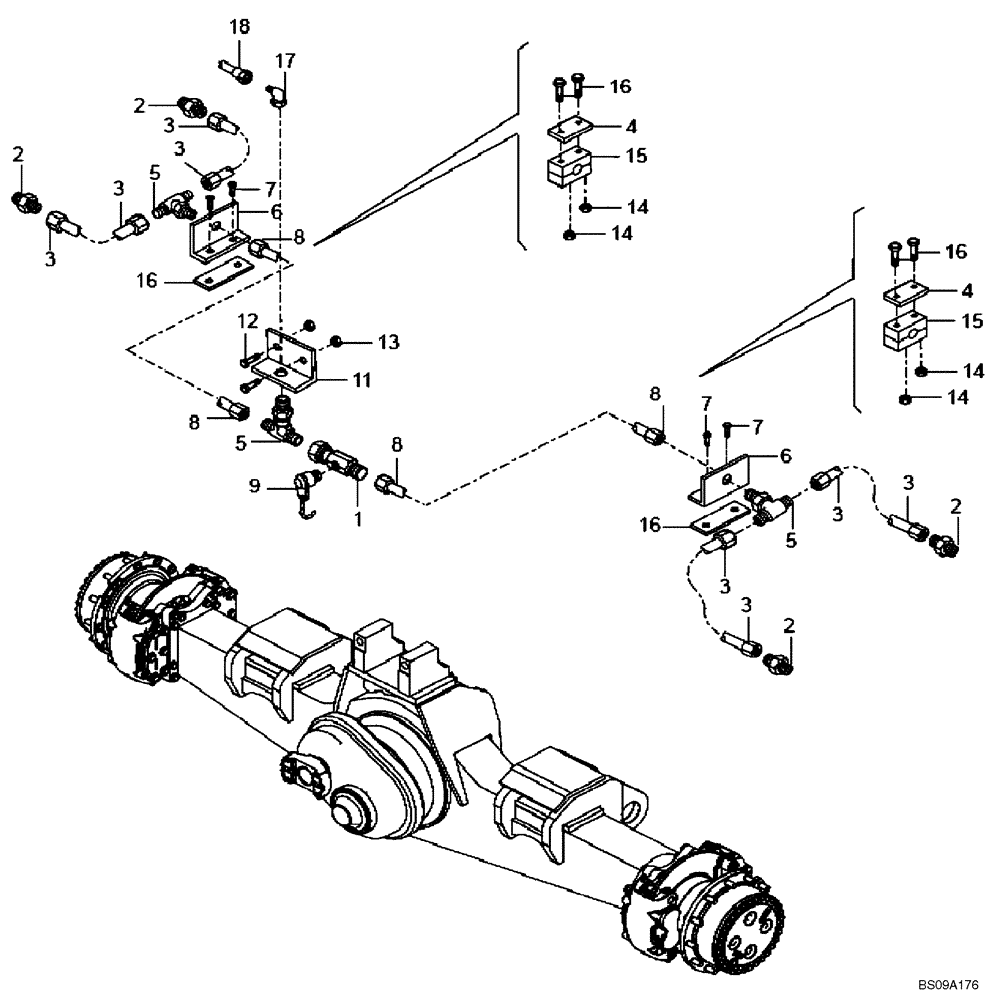 Схема запчастей Case 327B - (47A00012285[001]) - BRAKE LINES INSTAL - INTERMEDIATE AXLE (P.I.N. HHD0327BN7PG57000 AND AFTER) (84184615) (09) - Implement / Hydraulics / Frame / Brakes