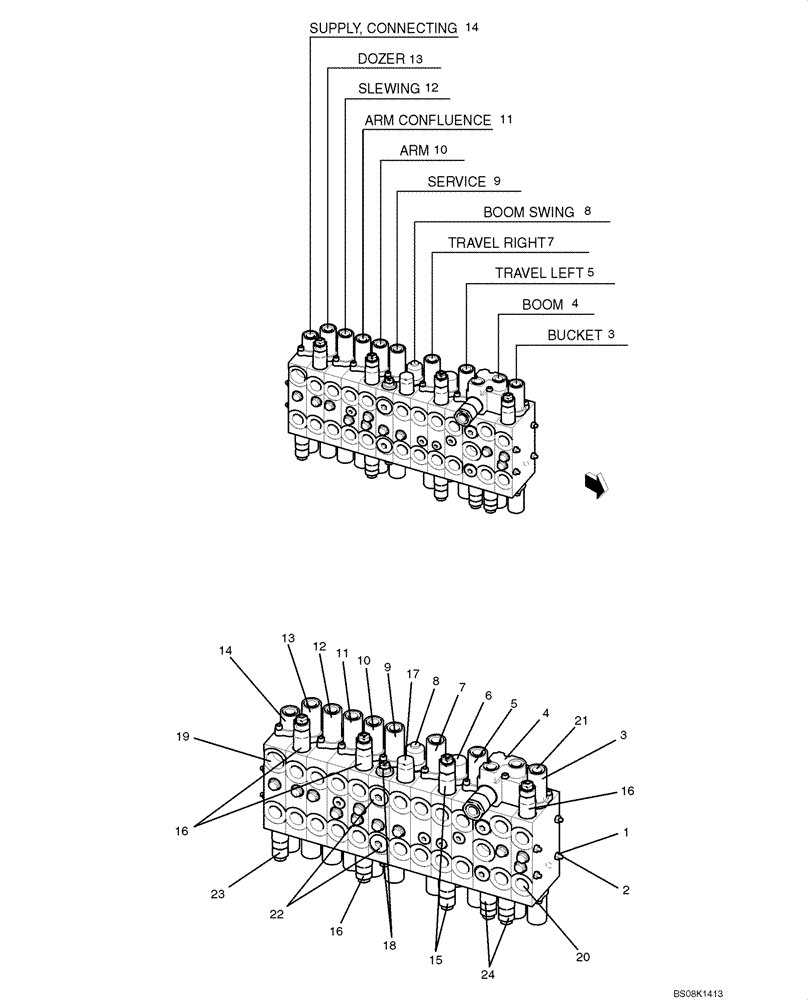 Схема запчастей Case CX50B - (07-001) - VALVE ASSY, CONTROL (PH30V00051F1, PH30V00051F2) ELECTRICAL AND HYDRAULIC COMPONENTS