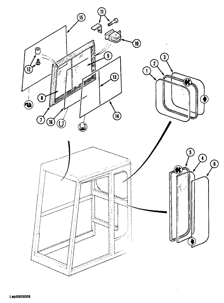 Схема запчастей Case 688 - (9-064) - CAB, CAB GLASS, INSULATION AND SEALS (09) - CHASSIS