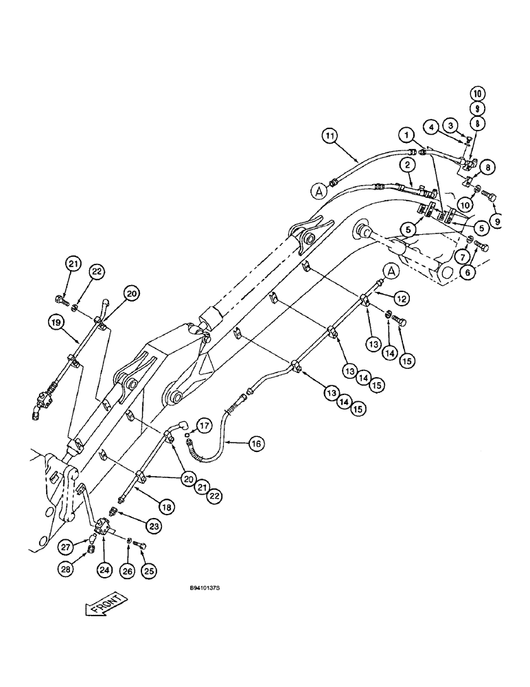 Схема запчастей Case 9045B - (8-072) - AUXILIARY EQUIPMENT OPTION, SUPPLY AND CYLINDER LINES, FOR 3.4 METER ARM (08) - HYDRAULICS