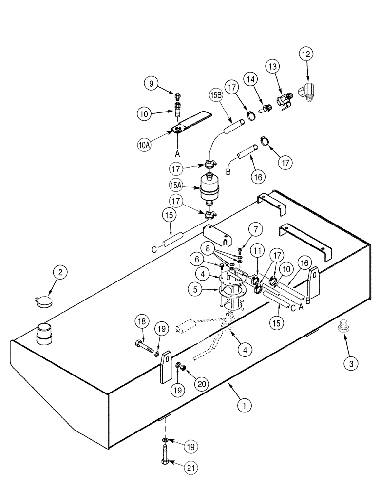 Схема запчастей Case 6030 - (03-02) - FUEL LINES RESERVOIR (03) - FUEL SYSTEM