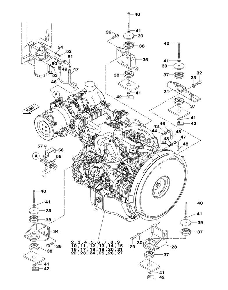 Схема запчастей Case CX250C - (02-001[00]) - ENGINE MOUNTING - ENGINE - OIL CIRCUIT (02) - ENGINE