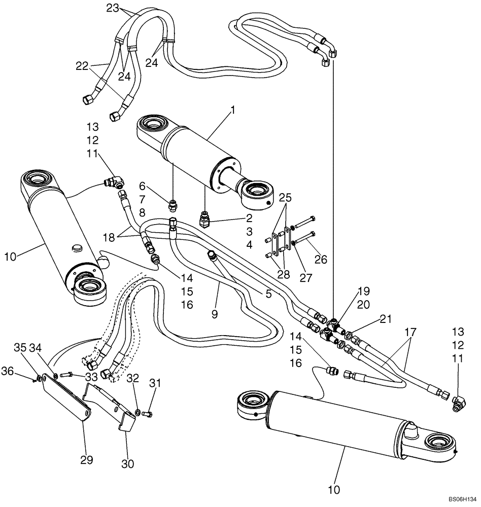 Схема запчастей Case 1150K - (08-07) - HYDRAULICS - TILT AND ANGLE CIRCUITS (AT CYLINDERS) (08) - HYDRAULICS