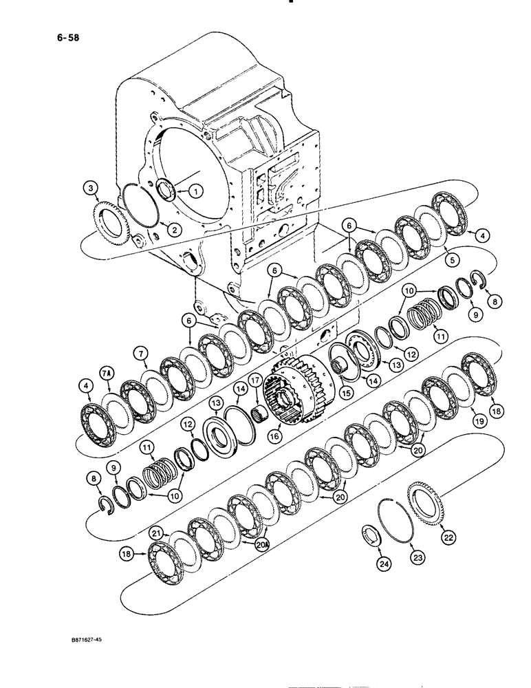 Схема запчастей Case W30 - (6-58) - ZF TRANSMISSION, THIRD AND FOURTH CLUTCH PACK (06) - POWER TRAIN