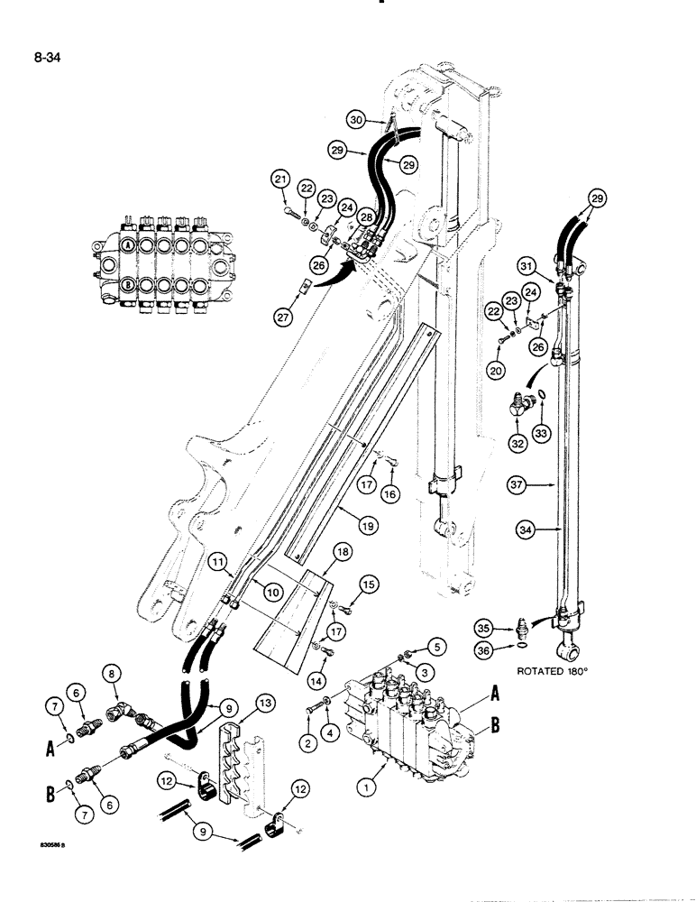 Схема запчастей Case 35C - (8-34) - EXTENDABLE DIPPER HYDRAULIC CIRCUIT, MODELS W/ONE BOOM MOUNTING PIN AT SWING TOWER (08) - HYDRAULICS