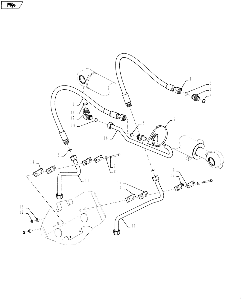 Схема запчастей Case 621F - (35.100.01) - TILT CYLINDER LINES AND FITTINGS, Z-BAR AND XR/LR BAR (35) - HYDRAULIC SYSTEMS