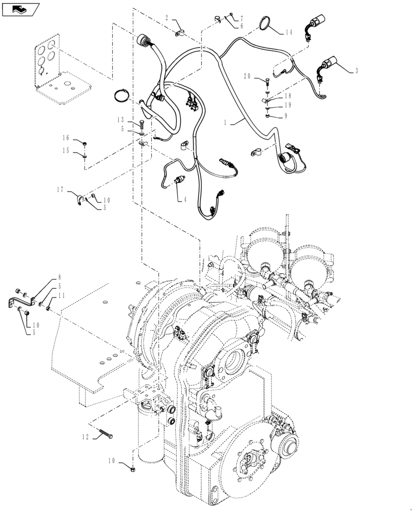 Схема запчастей Case 621F - (55.100.06) - TRANSMISSION HARNESS INSTALLATION, Z-BAR AND XR/LR BAR (55) - ELECTRICAL SYSTEMS