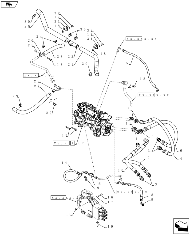 Схема запчастей Case SR200 - (29.204.AB[03]) - PUMP, EH AND CONTROL VALVE (SR200) (29) - HYDROSTATIC DRIVE