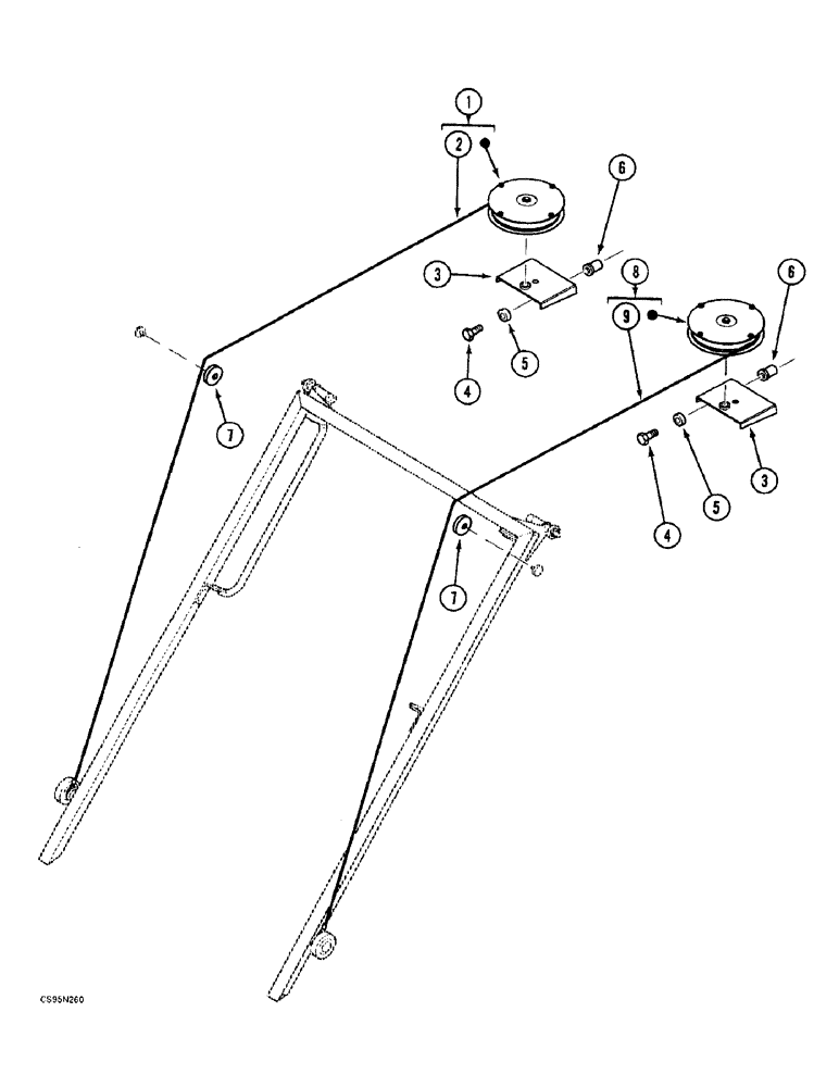 Схема запчастей Case 688BCK - (9E-72) - WINDSHIELD RAISING POWER ASSISTANCE SYSTEM, 688B CK (120301-) (05.1) - UPPERSTRUCTURE CHASSIS/ATTACHMENTS