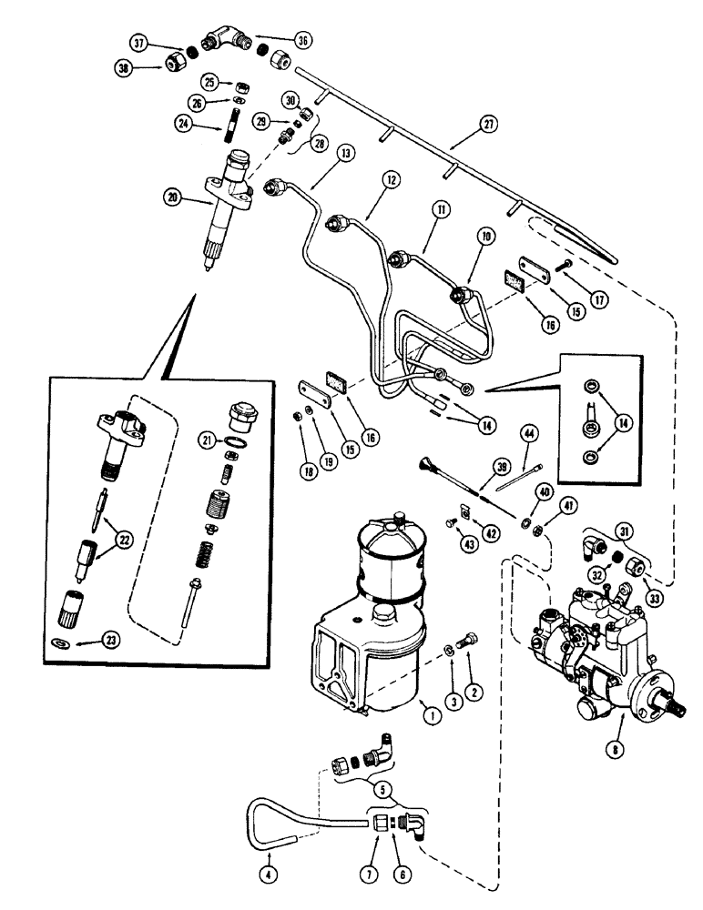 Схема запчастей Case 480CK - (027A) - FUEL INJECTION SYSTEM, (188) DIESEL ENGINE, USED PRIOR TO ENGINE SERIAL NUMBER 2627377 