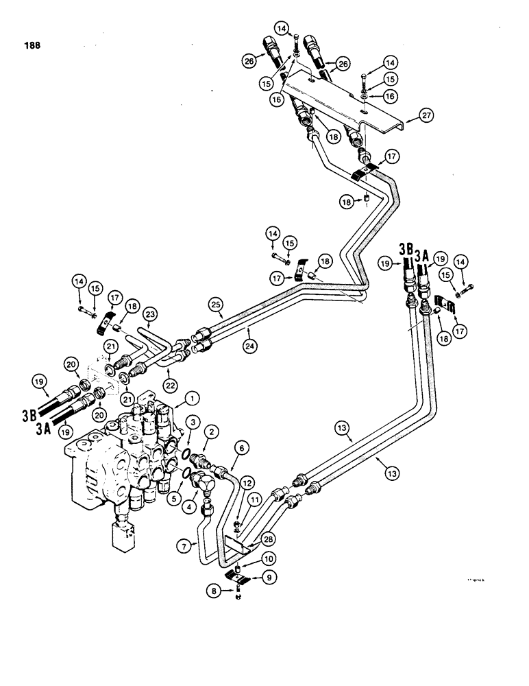 Схема запчастей Case 855C - (188) - LOADER CLAM HYDRAULIC CIRCUIT (07) - HYDRAULIC SYSTEM