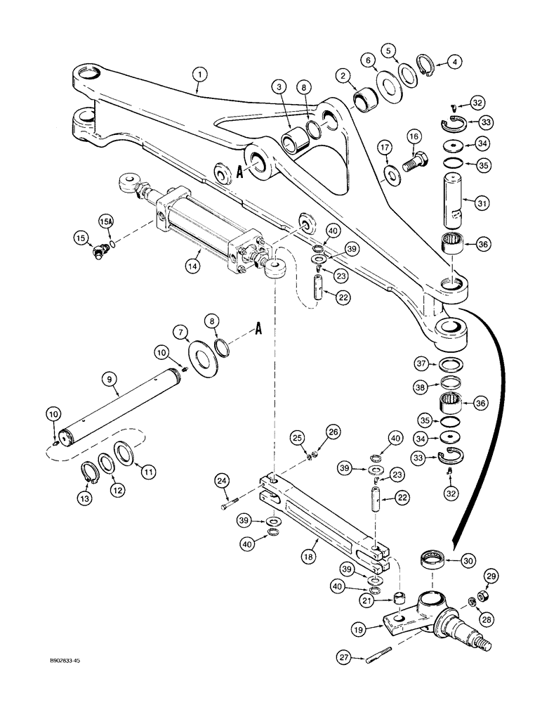 Схема запчастей Case 580SK - (5-16) - FRONT AXLE AND SPINDLES (05) - STEERING