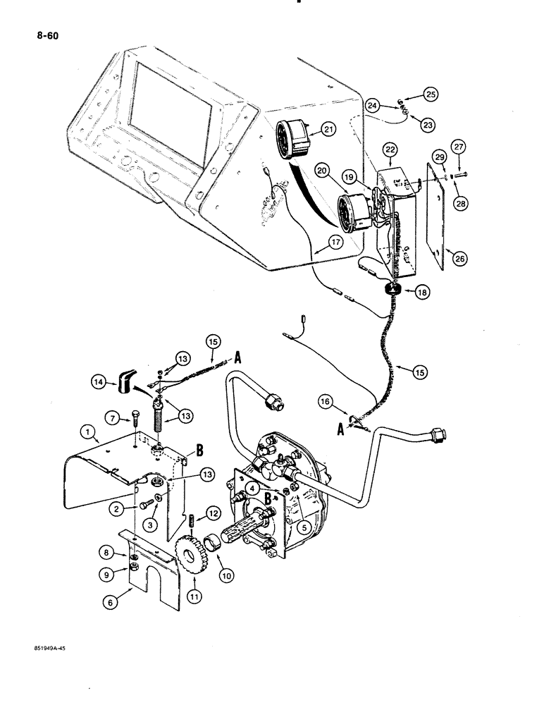 Схема запчастей Case 480E - (8-060) - PTO SHIELD AND SPEED INDICATOR (08) - HYDRAULICS