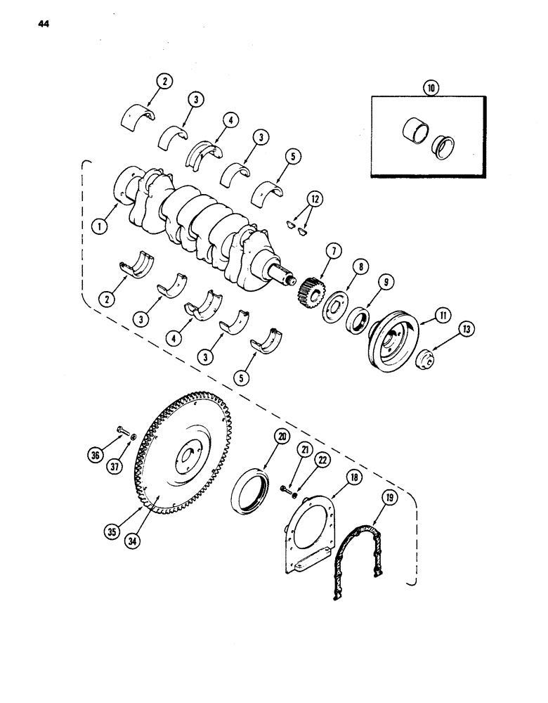 Схема запчастей Case 480D - (044) - CRANKSHAFT, 188 DIESEL ENGINE/FLYWHEEL (10) - ENGINE