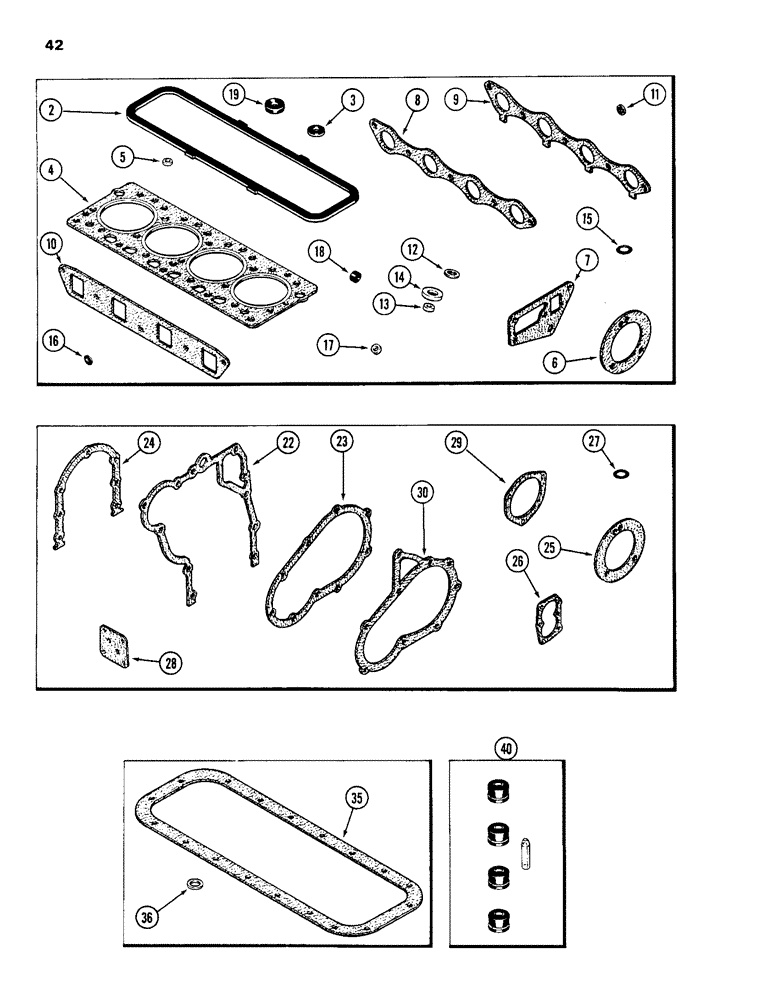 Схема запчастей Case 584D - (042) - ENGINE GASKET KITS, 188 DIESEL ENGINE, VALVE GRIND KIT, CYLINDER BLOCK KIT, OIL PAN KIT (10) - ENGINE