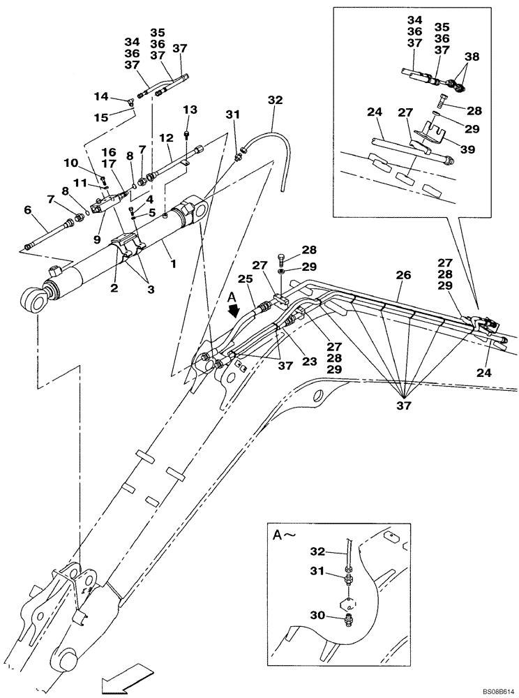 Схема запчастей Case CX80 - (08-27) - HYDRAULICS - ARM CYLINDER, MODELS WITH LOAD HOLD, MODELS WITH STANDARD BOOM (08) - HYDRAULICS