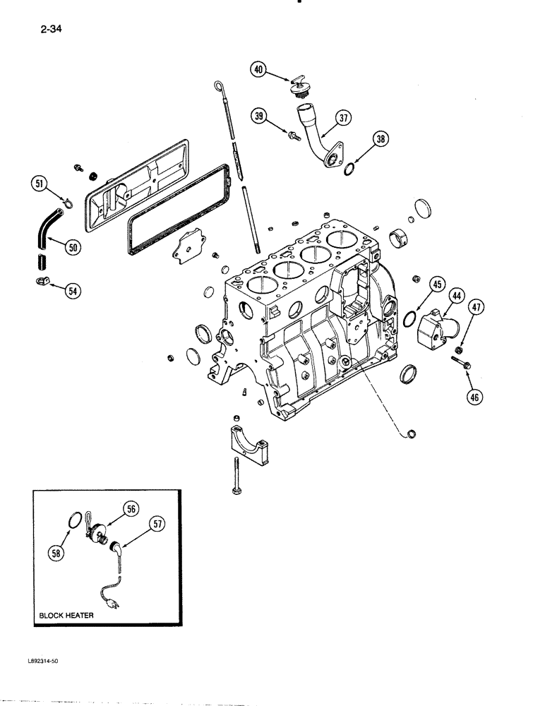 Схема запчастей Case 480E - (2-34) - CYLINDER BLOCK, 4-390 ENGINE (02) - ENGINE