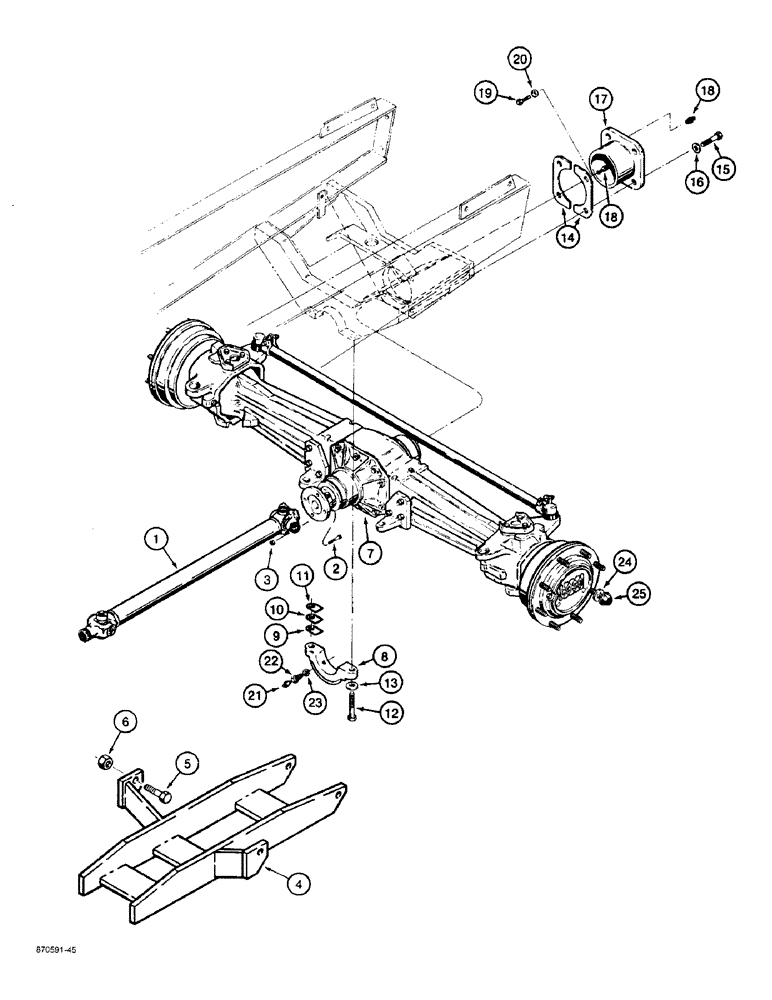 Схема запчастей Case 480F - (6-26) - FRONT DRIVE AXLE MOUNTING AND DRIVE SHAFT (06) - POWER TRAIN