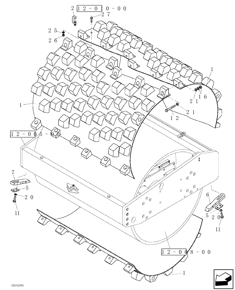 Схема запчастей Case SV212 - (12-009-00[01]) - ADAPTING THE DRUM FOR TAMPING COMPACTION - IF USED (09) - CHASSIS/ATTACHMENTS