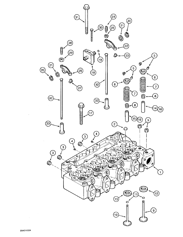 Схема запчастей Case 580SK - (2-36) - CYLINDER HEAD AND VALVE MECHANISM, 4-390 ENGINE, 4T-390 ENGINE (02) - ENGINE