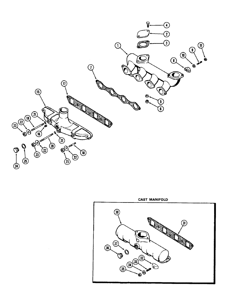 Схема запчастей Case 1700-SERIES - (034) - EXHAUST MANIFOLD, 188 DIESEL ENGINE (10) - ENGINE