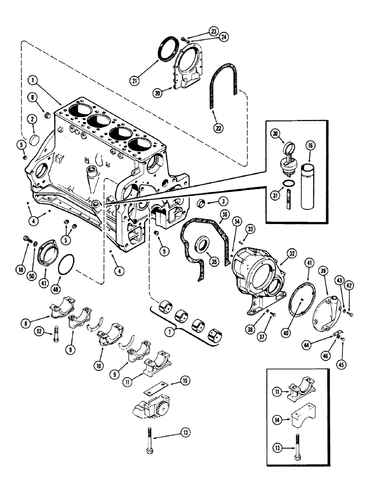 Схема запчастей Case 680CK - (028) - CYLINDER BLOCK ASSEMBLY, (251) SPARK IGNITION ENGINE, 1ST USED ENGINE SN. 2173890 