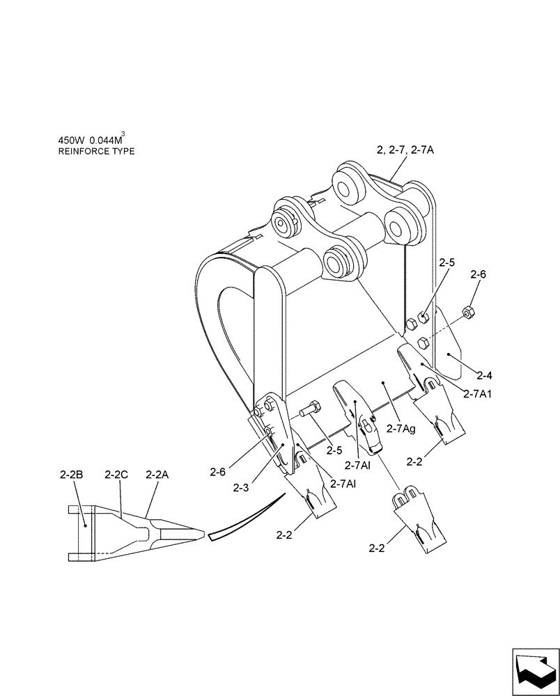 Схема запчастей Case CX17B - (03-024) - BUCKET ASSY 450W - REINFORCE TYPE (84) - BOOMS, DIPPERS & BUCKETS