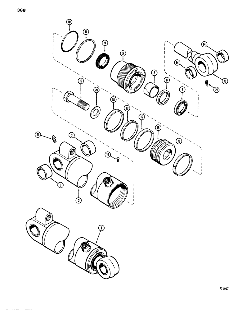 Схема запчастей Case 680E - (366) - G101254 BACKHOE BUCKET CYLINDER, WITH ONE PIECE PISTON (35) - HYDRAULIC SYSTEMS