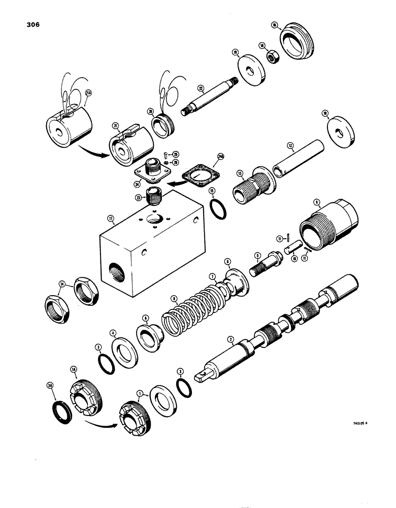 Схема запчастей Case 680E - (306) - LOADER CONTROL VALVE, TILT SPOOL (35) - HYDRAULIC SYSTEMS