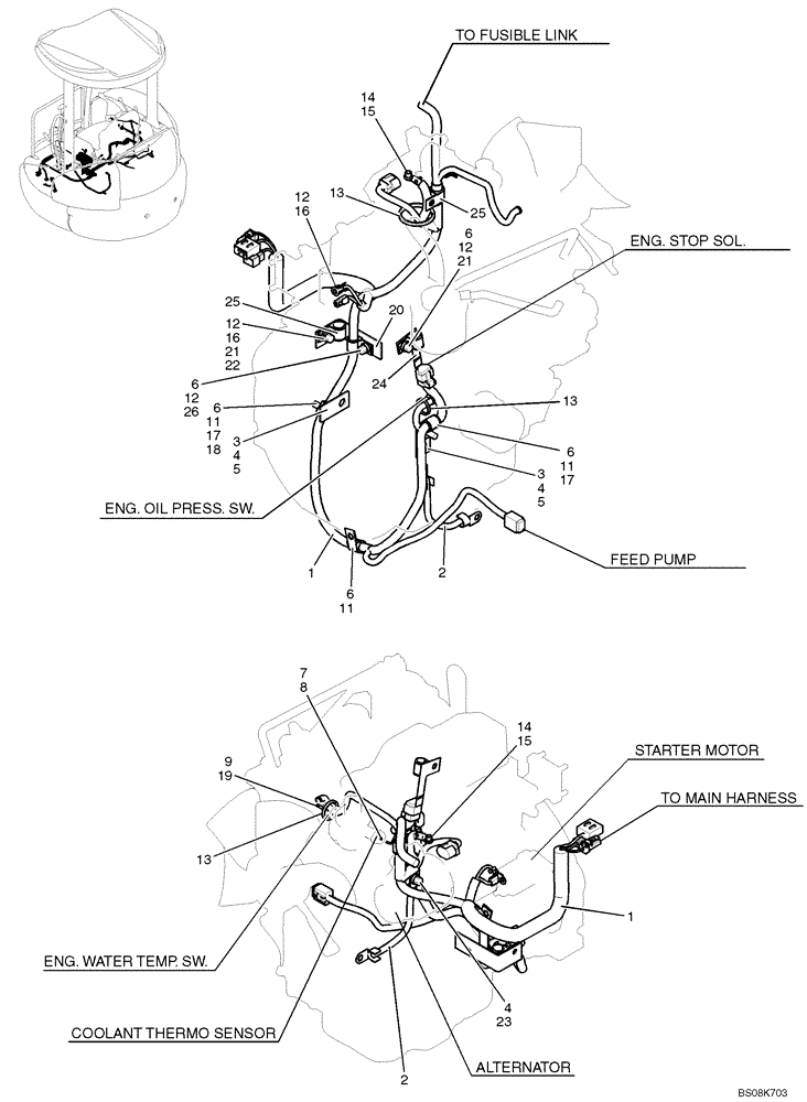 Схема запчастей Case CX27B BTW - (01-080) - HARNESS ASSY, ENGINE (PM16E00005F1) (55) - ELECTRICAL SYSTEMS