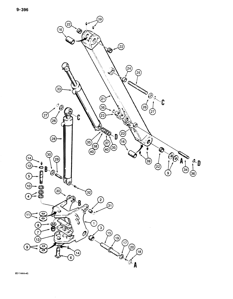 Схема запчастей Case 680K - (9-396) - BACKHOE SWING TOWER AND BOOM (09) - CHASSIS/ATTACHMENTS