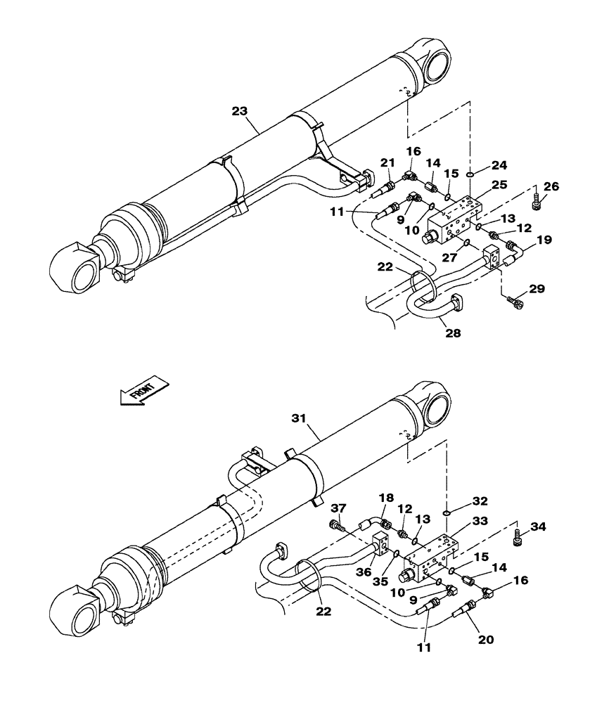 Схема запчастей Case CX470C - (08-015-00[01]) - HYDRAULIC CIRCUIT - BOOM CYLINDER - WITH SAFETY VALVE - MONOBLOCK BOOM (07) - HYDRAULIC SYSTEM