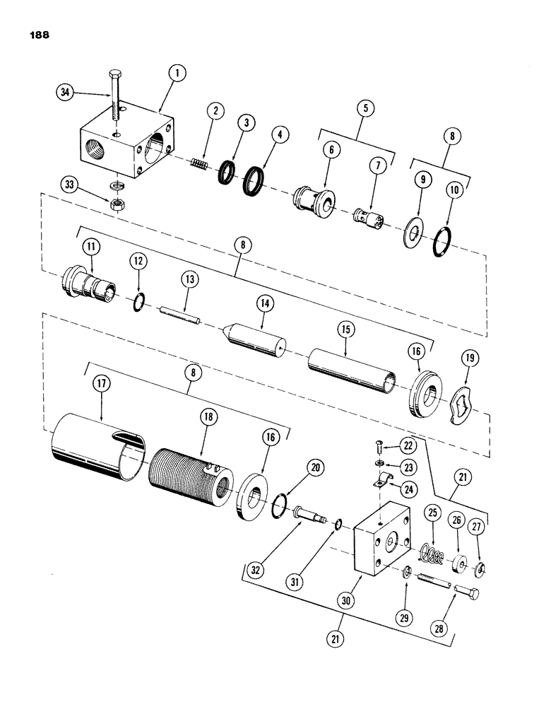 Схема запчастей Case 980B - (188) - HI-LOW RANGE SELECTOR SOLENOID VALVE, (12 VOLT), (USED ON UNITS PRIOR TO PIN 6204051) (07) - HYDRAULIC SYSTEM