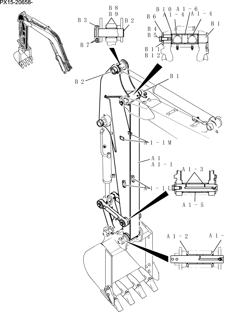 Схема запчастей Case CX36B - (584-17[1]) - ARM ASSY, LONG 1.59M (4FT 3IN) Attachment