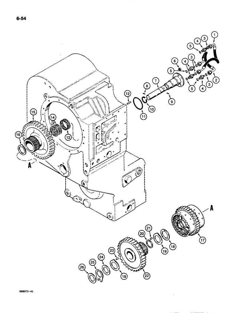 Схема запчастей Case 621 - (6-054) - TRANSMISSION ASSEMBLY, REVERSE AND SECOND CLUTCHES, P.I.N. JAK0020901 AND AFTER (06) - POWER TRAIN