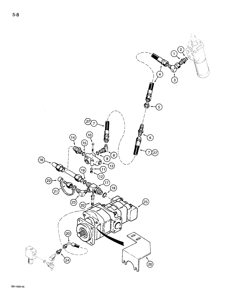 Схема запчастей Case 621 - (5-08) - STEERING HYDRAULIC CIRCUIT, STEERING CONTROL VALVE TO PUMP (05) - STEERING