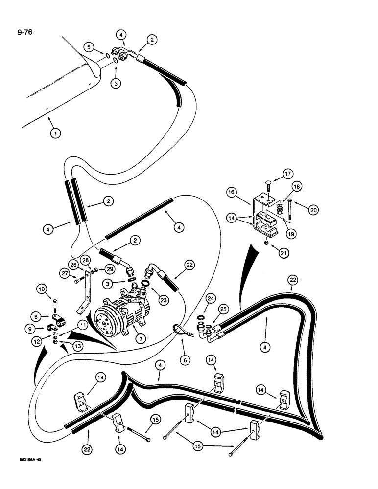 Схема запчастей Case W14B - (9-76) - CONDENSER AND COMPRESSOR TO EVAPORATOR CORE (09) - CHASSIS/ATTACHMENTS