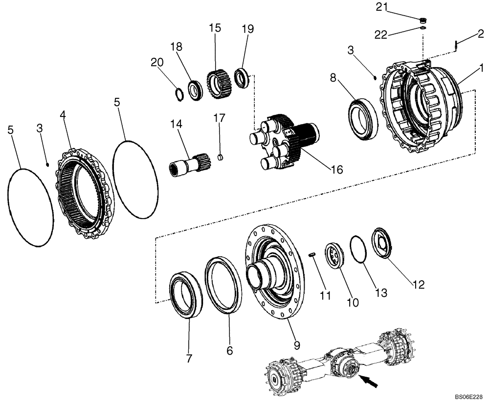 Схема запчастей Case 821E - (06-44) - AXLE, FRONT - HUB, PLANETARY - PRIOR TO P.I.N. N8F203870 (06) - POWER TRAIN