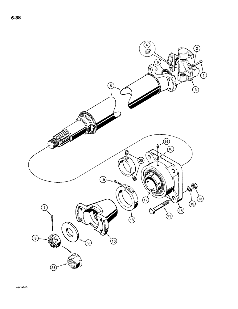 Схема запчастей Case W18B - (6-38) - FRONT AXLE DRIVE SHAFT AND SUPPORT BEARING, AXLE END (06) - POWER TRAIN